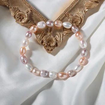 Елегантна гривна от естествени перли, с неправилна форма в бароков стил за жени, смесени мини-гривни от оризово перли, бродирани с мъниста, сватбени украси, подаръци