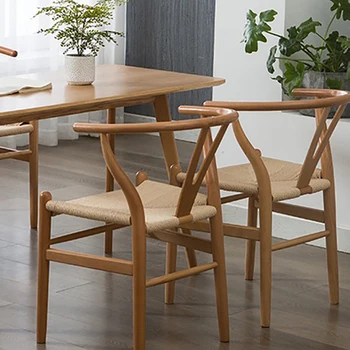 Ергономични Мобилни трапезни столове Accent Nordic с кожени подлакътници с Дървени трапезни столове, Модерна луксозна мебел Cadeiras De Jantar