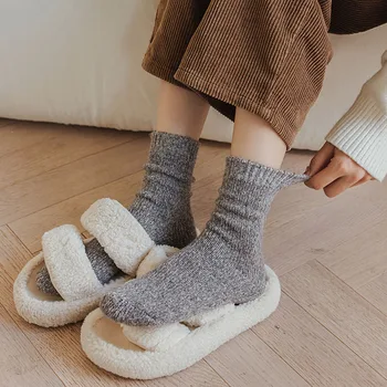 Есенно-зимни Изолирана Топли Обувки, Чорапи на Пода, Вълнени Чорапи, Дамски Японски Модни Harajuku, Реколта Топли Дълги Чорапи за Жените, Сив