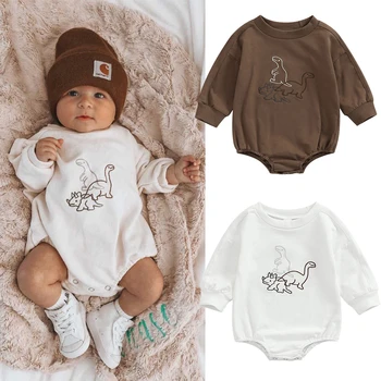 Есента гащеризон за новородено, памук гащеризон с дълъг ръкав, бродерия на динозавър от картун за момчета и момичета, комбинезони, детски дрехи 0-18 м