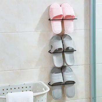 Железни художествени стенни държачи за тапочек, компактни самозалепващи бесследные стелажи за съхранение на обувки за баня, спални