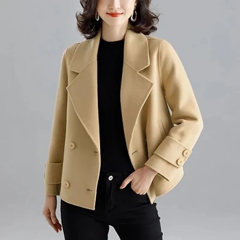 Жена вълна палто 2023 Новата пролетно-есенна мода тънък дамски яке, ежедневното двубортное палто, основно палто, вълнена яке за жени