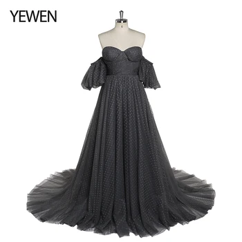 Женствена рокля за бала от тюл на точки, дълга елегантна вечерна рокля с открити рамене, костюмиран за фотография YEWEN