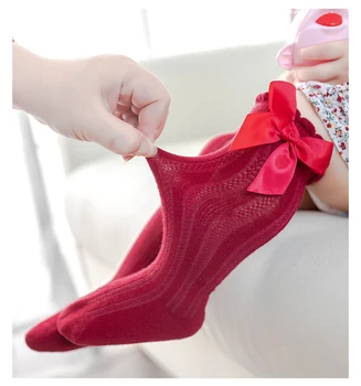 За момчета и момичета, обикновена чорапи на райета, чорапи-тръбички с пузырчатым уста, памучни нескользящие чорапи с лък, гамаши