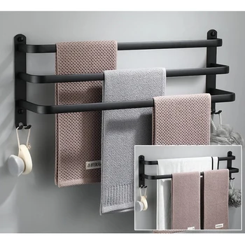 Закачалка за хавлии в банята, черно-бяло къса алуминиева стойка с кука, многослоен стенен перфоратор, държач за стая