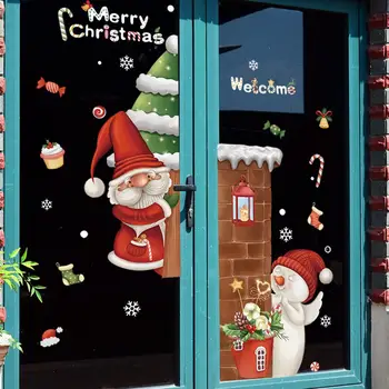 Здрав Коледа Дядо Коледа, снежни човеци, стъклена стикер на коледната Елха, Коледната стъклена стикер, Бесследный начало Декор