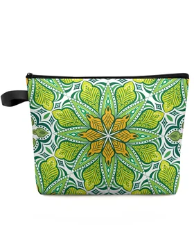 Зелена косметичка с геометричен модел с Голям Капацитет, Преносим чанта за съхранение на грим, женски водоустойчив молив случай