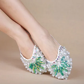 Зелени обувки с кристали За практикуване на Танца на Корема, калъф за краката, Професионални балетные обувки на плоска подметка, дамски чорапи-прашки, Аксесоари За чорапи