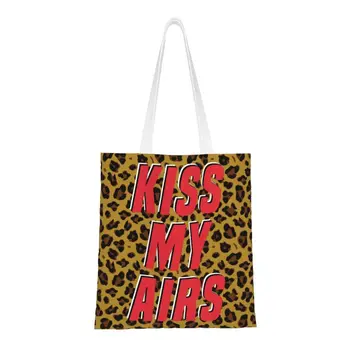 Изработена по поръчка холщовая чанта за пазаруване Kiss My Airs, дамски моющаяся чанта за пазаруване, торбички за пазаруване