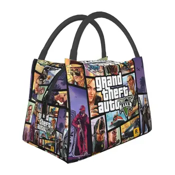 Изработена по поръчка чанта за обяд GTA Grand Theft Auto, дамски чанти-хладилник, Топло изолиран обяд-бокс за пикник, къмпинг, работа и пътуване