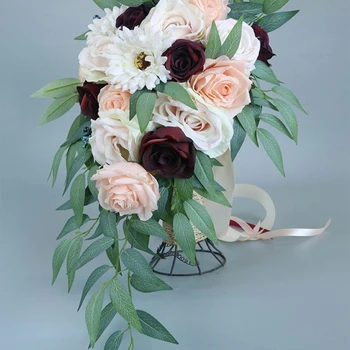 Имитация на Букет изкуствени цветя, Вино-червени цветя, Декоративна декорация за сватбена цветна композиция за Украса на подарък