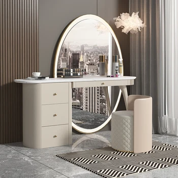 Италиански лесен луксозен Тоалетка, Масичка за грим, Пейка, Спалня, Шкаф за съхранение на огледала цял ръст, новост 2023 година