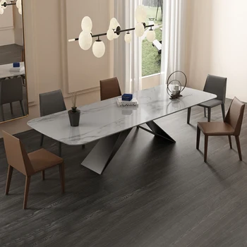 Италиански маса за хранене и стол в комбинация с мраморна плочка прост модерен домакински правоъгълна маса за хранене и стол
