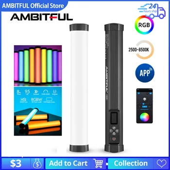 Клиенти лампа AMBITFUL A2 RGB 2500-8500K RGB LED Video Stick, CRI 95 + TLCI 97 +, Вградена в приложението литиева батерия С магнитната функция