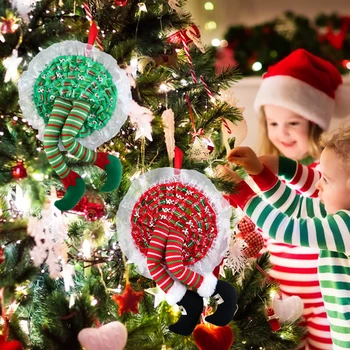Коледен елф на Краката Венец Украси за Коледната елха Висящи украшения На стената, Прозореца Коледни украси за дома Навидад