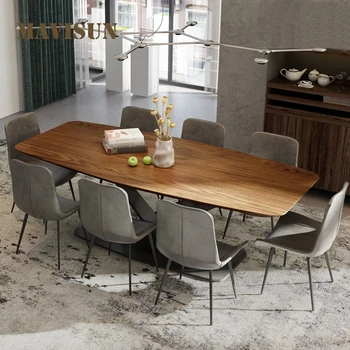 Комбинация от масата за хранене и столове от скандинавския орех Правоъгълна форма, креативни дизайнерски мебели за дома, Модерен минималистичен кухненска маса