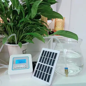 Комплект за капково напояване на слънчеви батерии Градински led дигитален дисплей с две розетки на Система за автоматично поливане USB Акумулаторна батерия