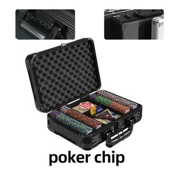 Комплект за тексаския покер Подложка за Texas hold ' em Мултиплейър комплект за покер Гумена въздушна Глина малки Керамични бележчица Авиационна алуминиева кутия