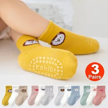 Комплект от 3 чифта нескользящих памучни къси чорапи за деца, момчета и момичета, детски мини чорапи на пода, пролет-есен