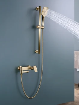 Комплект смесители за душ в банята, с монтиран на стената въртящи месинг смесител за душ, четка със златен/хромирани, модерен стил, Новост