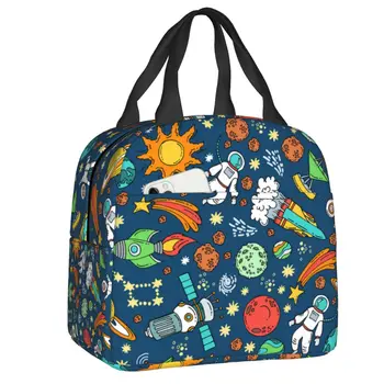 Космически кораб астронавти на Вселената, чанта за обяд, женски термоохладитель, изолиран обяд-бокс космически космонавта за деца, чанти за училище пикник
