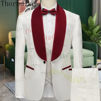 Костюм Торндайка, Мъжки костюми с принтом, Смокинги за Младоженеца, Оборудвана Бизнес Всекидневен костюм с ревера, комплект от 3 теми (Блейзър + Жилетка + Панталони)