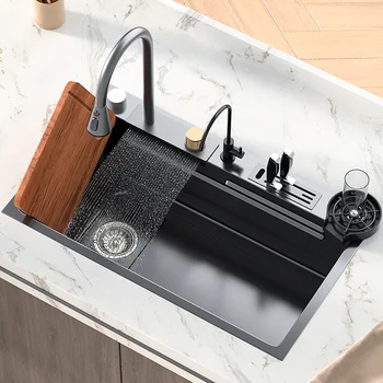 Кухненска мивка от Неръждаема стомана 304, мултифункционален умен миксер за басейн с водопад, над тезгяха/Престилка Отпред/Подмонтажный