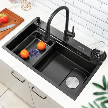 Кухненска мивка от неръждаема стомана 304, модерна многофункционална мивка за чаши с един слот, престилка над багажник, предна инсталация