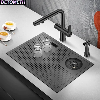 Кухненска мивка с високо налягане за ръчна работа с дебелина 4 мм от неръждаема стомана 304 с нано-черна чаша за измиване