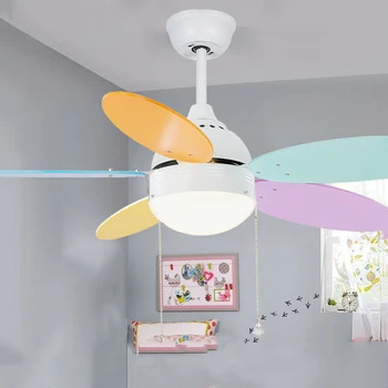 Лампа-фен, детска спалня в детската градина, трапезария, вентилатор на тавана, лампа с дистанционно управление, led невидима електрическа полилей вентилатор
