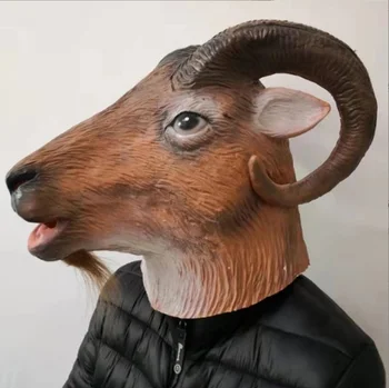 Латексова маска от Коза за костюмированной парти за Хелоуин, гумена Маска за глава животно с пълна главата