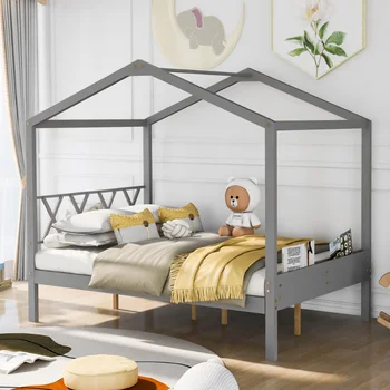 Легло за дървени къщи, всякакъв размер с място за съхранение на\ Сив (СТАР инв: LP000002AAE) от масивна дървесина сив цвят [в наличност в САЩ]