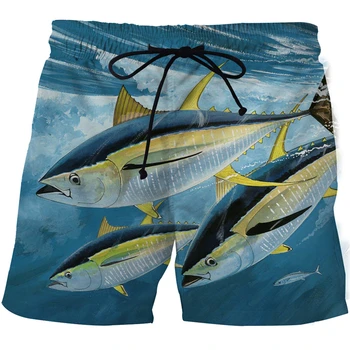 Летни мъжки къси панталони с 3D принтом във формата на тропическа риба, бързо съхнещи шорти за плуване, ежедневни, плажни панталони Оверсайз, тенденция мъжки дрехи