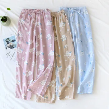 Летни нови дамски пижамные панталони с флорални принтом, ежедневни пижамные панталони пълна дължина, Скъпа дамски домашни дрехи за почивка, свободни пижамные панталони