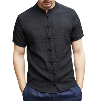 Летни нови японски обикновена риза 2023, мъжки ризи с висока яка, копчета, Тънки ежедневни риза с къс ръкав, Отгоре