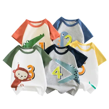 Летни тениски за по-малките момчета, новата модерна детска памучен тениска за момчета с принтом динозавър, детски блузи с къс ръкав, ежедневни облекла за момчета