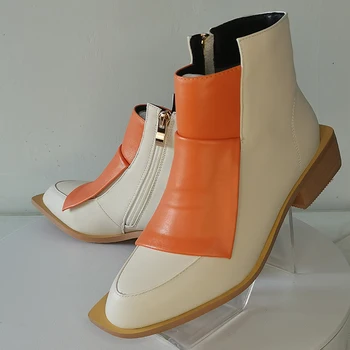 Лидер в продажбите, женски ботильоны, обувки големи размери 22-26,5 см, индивидуален дизайн, дамски обувки върху неравна подметка, оранжево + бежови ботуши