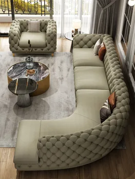 Луксозен кожен американски диван в стил постмодерното в хола