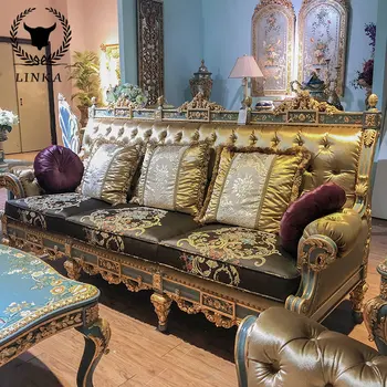 Луксозна вила във френски дворцов стил, домакински тежка промишленост от масивно дърво, резбовани златна фолио, разтегателен диван в хола