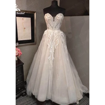 Луксозни Дантелени сватбени рокли в стил сладък бохо с аппликацией в цветенце, без ръкави, Vestido Blanco Boda, с копчета отзад, сватбени рокли в гражданското стил