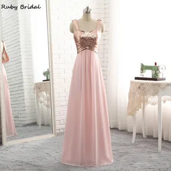 Луксозни Дълги вечерни рокли с трапецовидна форма Ruby за Младоженци, евтини шифоновые гънки от Розово злато, Празнична рокля за бала, без презрамки R302
