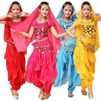 Луксозни комплекти индийски танцови костюми за изпълнения на сцената, на източното рокля за танци, Комплект костюми за жени, Костюми за ориенталски танци