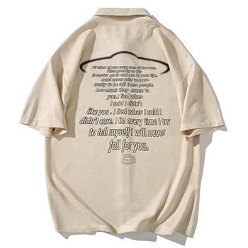 Лятна Реколта Широки Мъжки Ризи, Оверсайз Блуза С Писмото Принтом Модни Корея Градинска Дрехи Копчета С Къси Ръкави Върховете На Мъжете