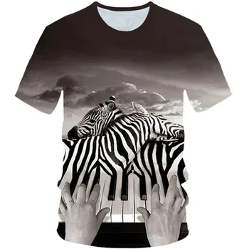 Лятна детска тениска 2020 г. с 3D изображение, за момчета и момичета, Зебра с животни, на Клавишите на пианото, Тигър, тениска с леопардовым принтом, детски тениски в стил харадзюку, върхове