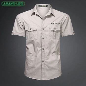 Лятна мъжка риза с къс ръкав от промит памук, армията военна свободна риза за активна почивка, мъжки бизнес однотонная тънка риза, топ