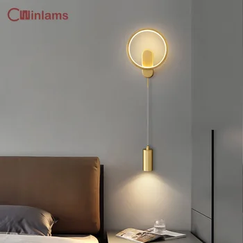 Малка странична лампа за спалня, луксозен Стил, прости модерен коридор, стенни лампи, черно и златно, на фона на осветителни тела за антре, дневна стая