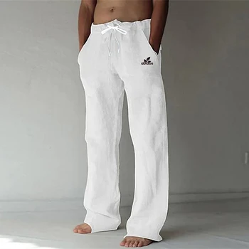 Маркови европейски и американски панталони за йога, ежедневни летни тънки дишащи бързо съхнещи големи плажни мъжки панталони с прав штанинами S-5XL