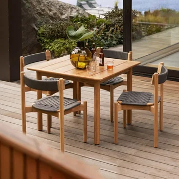 Маса и стол от тиково дърво в скандинавски стил, градината в двора, водоустойчив стол за почивка, комбинация от дългите маси