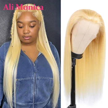 Меден blond 5x5, перука, завързана с цип за жените, права перука от човешка коса 613 4x4, евтин, безплатна доставка, дълги бразилски коса Remy