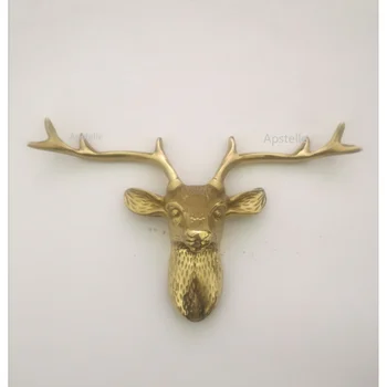 Месинг кука във формата на глава на елен, закачалка, монтиране на стена; Кабинет хардуер; Мед Украса за дома; Главата на лоса; дръжки на Вратите на гардероба